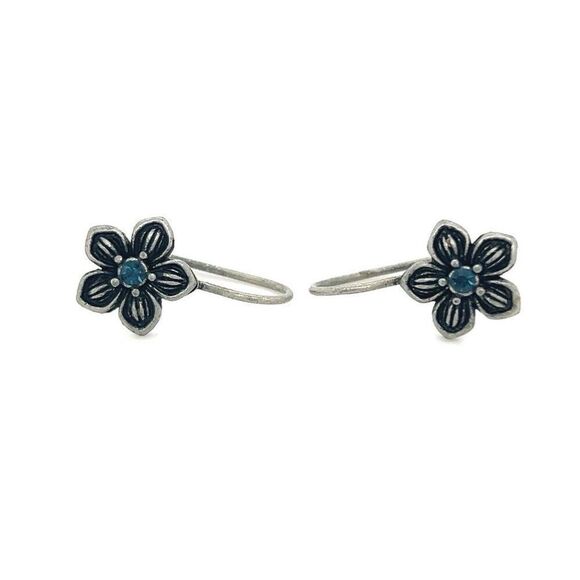 Blue Stone Flower Earrings - Picture 1 of 5
